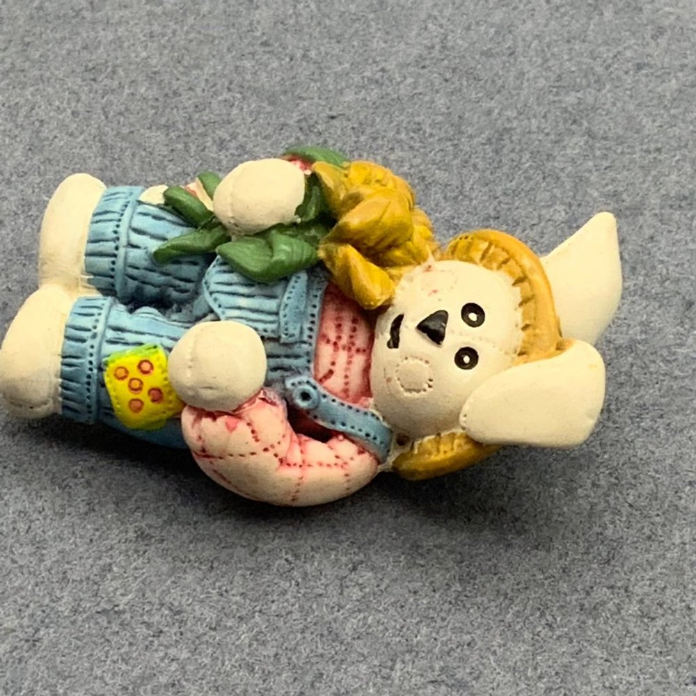 Bunny Overalls Pin Brooch Easter Rabbit Flowers - Picture 3 of 7